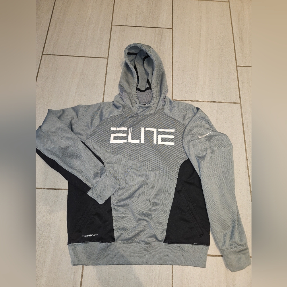 Men's Nike Elite Gray and Black Hoodie Size Medium